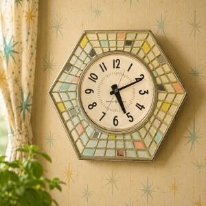 Vintage 1950's MCM General Electric G.E. 8" Mosaic Tile Wall Clock Model 2118